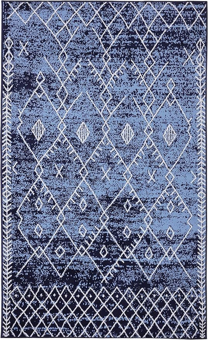 Furnish my Place Trellis Pattern Rug - 5 ft. x 8 ft, Navy, Bohemian Rug with Transitional Design