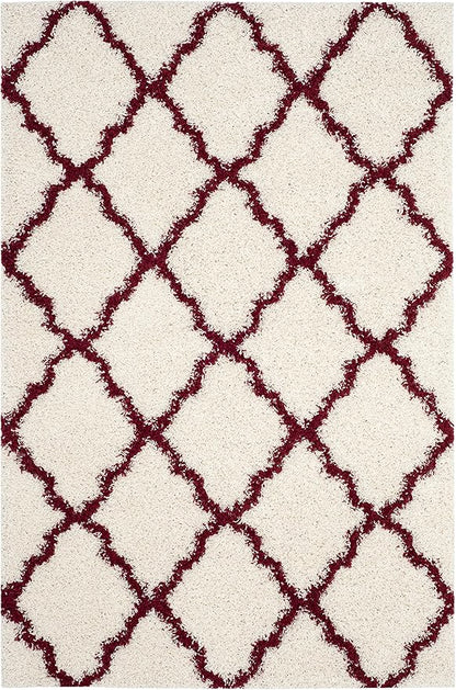 SAFAVIEH Dallas Shag Collection Area Rug - 6' x 9', Ivory & Red, Trellis Design, Non-Shedding & Easy Care, 1.5-inch Thick Ideal for High Traffic Areas in Living Room, Bedroom (SGD257R)