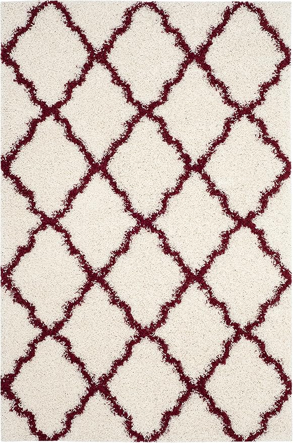 SAFAVIEH Dallas Shag Collection Accent Rug - 4' x 6', Ivory & Red, Trellis Design, Non-Shedding & Easy Care, 1.5-inch Thick Ideal for High Traffic Areas in Entryway, Living Room, Bedroom (SGD257R)