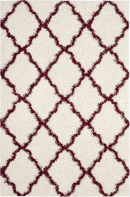 SAFAVIEH Dallas Shag Collection Accent Rug - 4' x 6', Ivory & Red, Trellis Design, Non-Shedding & Easy Care, 1.5-inch Thick Ideal for High Traffic Areas in Entryway, Living Room, Bedroom (SGD257R)