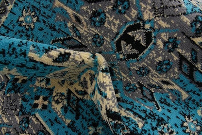 Unique Loom Taftan Collection Border Geometric Tribal Inspired Design Area Rug, 2 ft 7 in x 10 ft, Turquoise/Gray