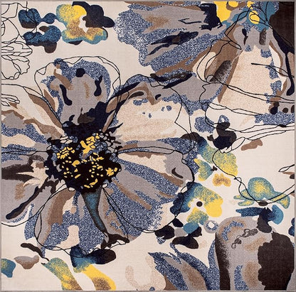 Rugshop Cream Bright Flowers Non Slip Non-Shedding Square Area Rug for Dining Room, Living Room and Bedroom, 6'6" x 6'6"