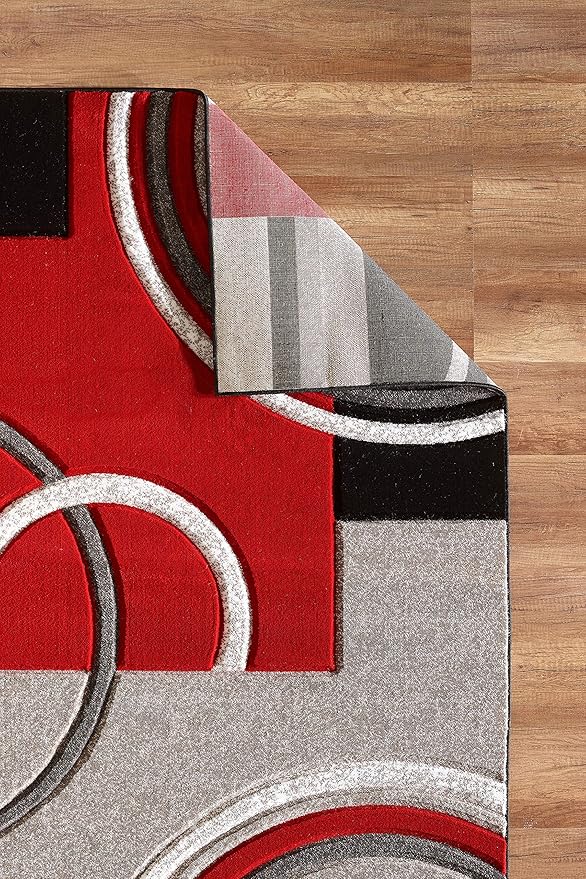 GLORY RUGS Area Rug Modern 5x7 Red Soft Hand Carved Contemporary Floor Carpet with Premium Fluffy Texture for Indoor Living Dining Room and Bedroom Area
