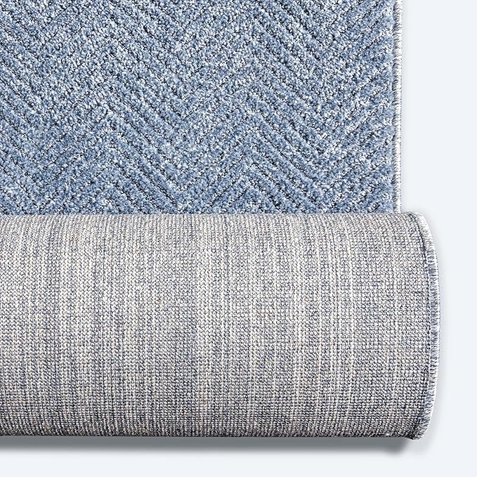 Well Woven Custom Size Hallway & Stair Runner- Harlow Pompeii Light Blue 31 Inches Wide x 20 Feet Long Runner (31" x 20') Runner Rug - Modern Chevron Pattern, Ultra-Soft, Easy-Clean