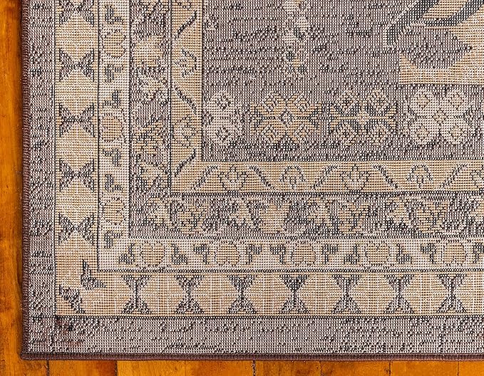 Unique Loom Taftan Collection Border Geometric Tribal Inspired Design Area Rug (9' 10 x 13' 0 Rectangular, Brown/ Tan)