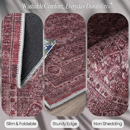 Fame Rugs Turkish Rug. Washable Vintage Oriental Antique Inspired Traditional Doormat Small Modern Area Rugs Luxury Entryway Entry Bedroom Bathroom Kitchen (395RR, 2'5 x 6'9)