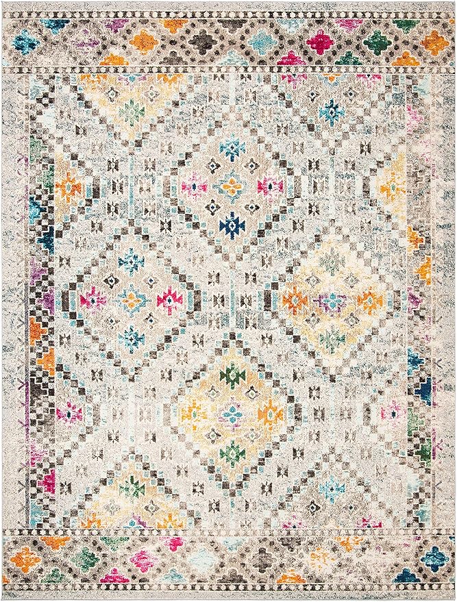 SAFAVIEH Area Rug 8x10 - Madison Collection - Large - Grey & Yellow, Boho Diamond Distressed Design, Non-Shedding & Easy Cleaning, Ideal for Living Room, Bedroom, Office, Dining Space (MAD418F)