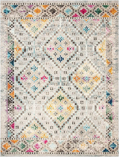 SAFAVIEH Madison Collection Area Rug - 10' x 14', Grey & Yellow, Boho Diamond Distressed Design, Non-Shedding & Easy Care, Ideal for High Traffic Areas in Living Room, Bedroom (MAD418F)