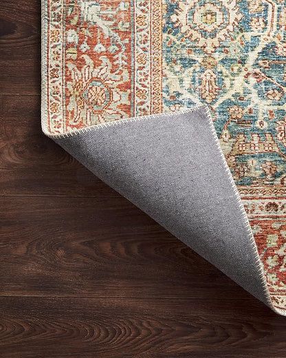 Loloi Layla Collection LAY-04 Ocean/Rust 5'-0" x 7'-6" .13" Thick Area Rug, Soft, Durable, Vintage Inspired, Distressed, Low Pile, Non-Shedding, Easy Clean, Printed, Living Room Rug