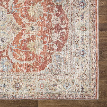 Bloom Rugs Caria Washable Non-Slip 5x7 Rug - Orange/Olive Beige Traditional Area Rug for Living Room, Bedroom, Dining Room, and Kitchen - Exact Size: 5' x 7'