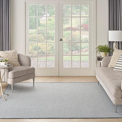Nourison Home Courtyard Ivory Blue 8' x Square Area Rug - Easy Clean, Non Shedding, Bed Room, Living Room, Dining Room, Kitchen (8' x Square)