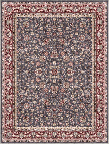 Well Woven Asha Rome Navy Blue Red 7'7" x 9'10" Area Rug - Oriental Floral Pattern, Easy Clean, Floor-Friendly Backing - for Living Room, Bedroom, and Dining Room