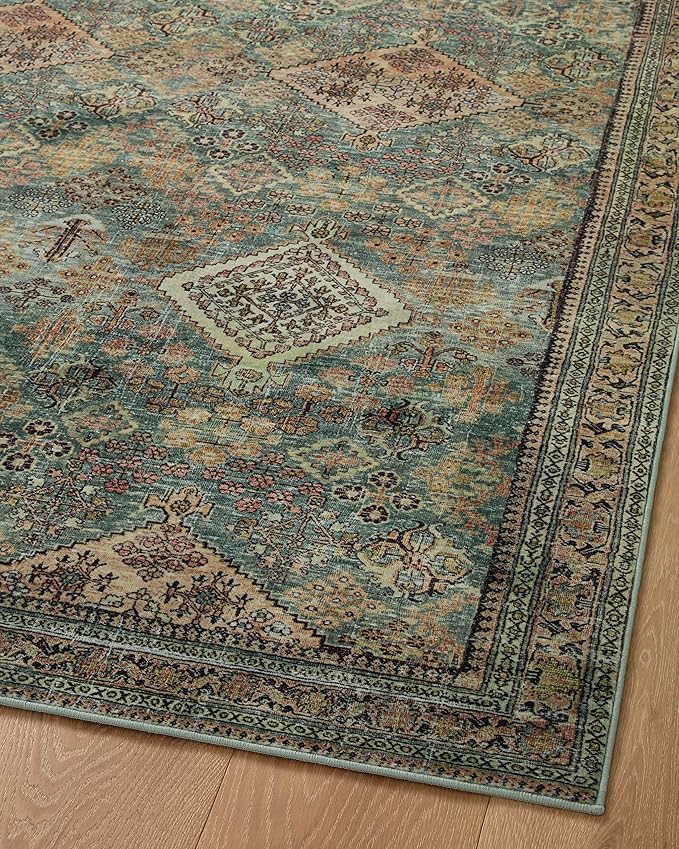 Loloi Magnolia Home by Joanna Gaines Sinclair Collection SIN-03 Turquoise/Multi 2'-3" x 9'-6", .25" Pile Height, Machine Washable, Runner Rug