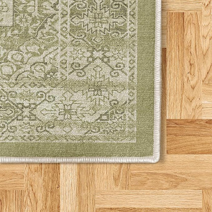Ambesonne Victorian Decorative Rug, Floral Swirls Weathered Look Blooming Vintage Style Leaves Illustration, Quality Carpet for Bedroom Dorm and Living Room, 4' X 5' 5", Khaki Olive Green
