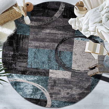 Rugshop Contemporary Abstract Circle Design Soft Round Rug 6' 6" (6' 6" Diameter) Gray