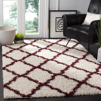 SAFAVIEH Dallas Shag Collection Area Rug - 6' x 9', Ivory & Red, Trellis Design, Non-Shedding & Easy Care, 1.5-inch Thick Ideal for High Traffic Areas in Living Room, Bedroom (SGD257R)