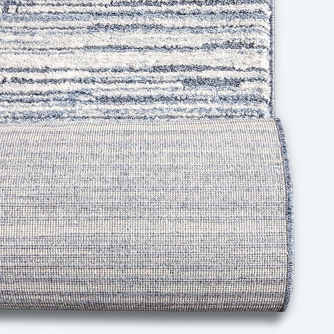 Well Woven Custom Size Hallway & Stair Runner- Harlow Delphi Blue 31 Inches Wide x 65 Feet Long Runner (31" x 65') Runner Rug - Modern Stripes Pattern, Ultra-Soft, Easy-Clean