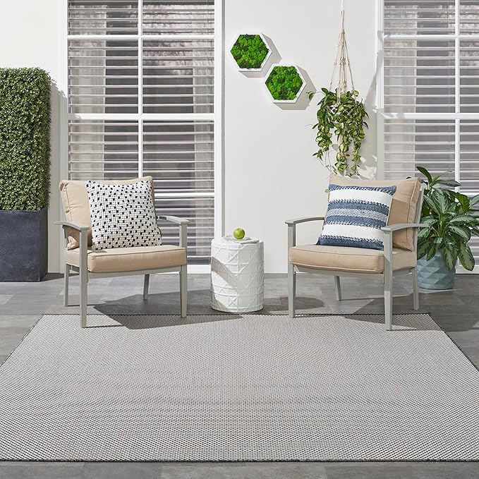 Nourison Home Courtyard Ivory Charcoal 6' x Square Area Rug - Easy Clean, Non Shedding, Bed Room, Living Room, Dining Room, Kitchen (6' x Square)