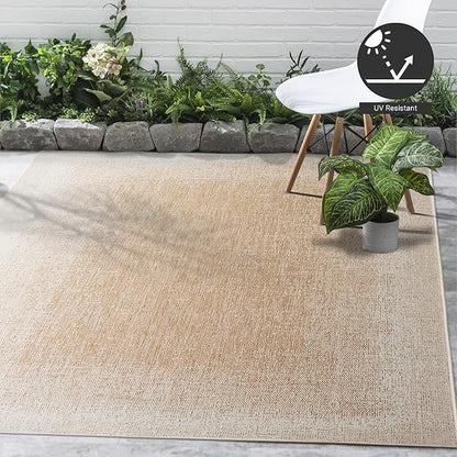FH Home Outdoor Rug - Waterproof Easy to Clean Stain Resistant - Patio Indoor Outdoor Porch Deck Balcony Entryway - Ombre Modern - Dhruva - Beige - 5ft 2in x 7ft 6in