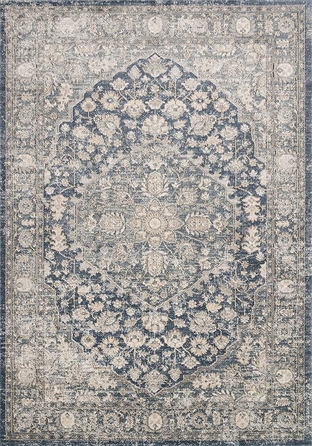 Loloi Teagan Collection TEA-01 Denim/Mist 2'-8" x 10'-6" Runner Rug, Large, Soft Neutral Rug, High-Traffic for Living Room, Bedroom, Home Office, Dining Area