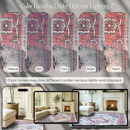 Fame Rugs Turkish Rug. Washable Vintage Oriental Antique Inspired Traditional Doormat Small Modern Area Rugs Luxury Entryway Entry Bedroom Bathroom Kitchen (402RN, 7'5 x 9'9)