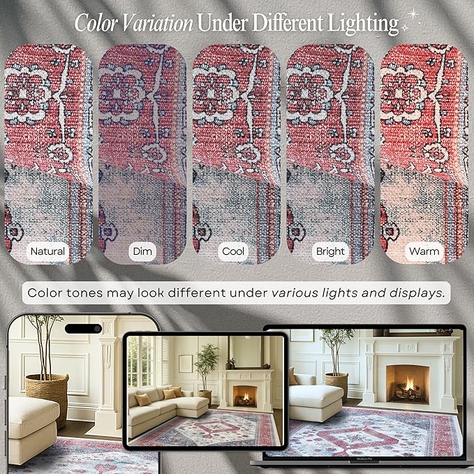 Fame Rugs Turkish Rug. Washable Vintage Oriental Antique Inspired Traditional Doormat Small Modern Area Rugs Luxury Entryway Entry Bedroom Bathroom Kitchen (402RN, 2'5 x 9'8)