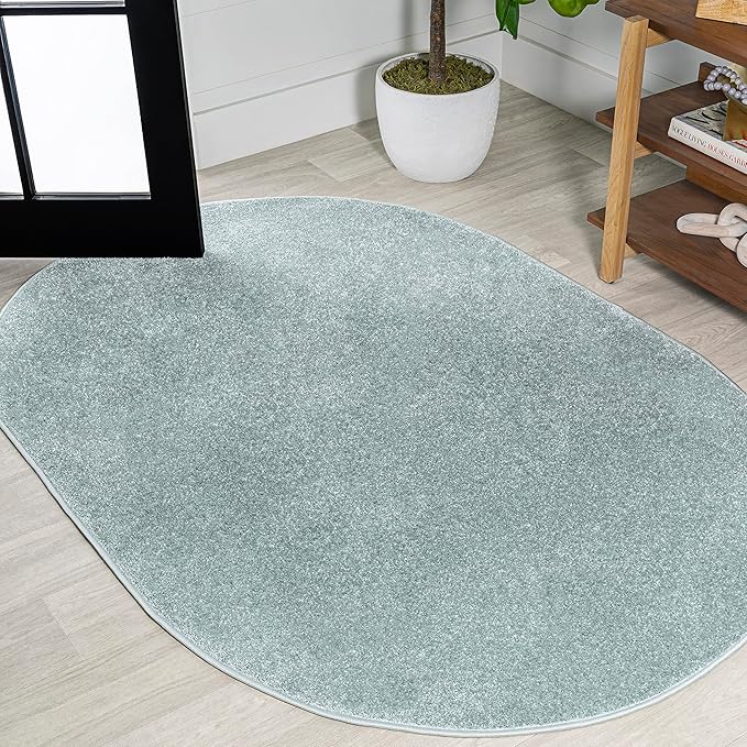 JONATHAN Y Haze Solid Low-Pile Aqua Blue 6x9 Oval Indoor Area Rug, Coastal,Bohemian,Minimalist,Classic, Easy-Cleaning for Living Room,Bedroom,Kitchen,Pet Friendly,Non-Shedding (SEU100S-6OV)