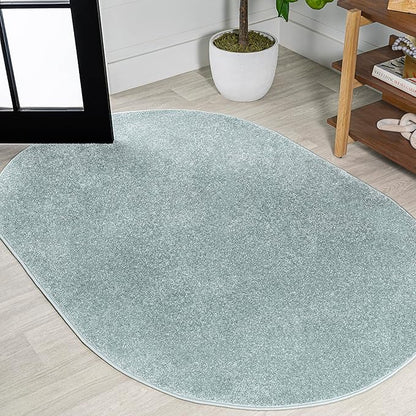 Eyely UES100S-4OV Supersoft Haze Solid Low-Pile Indoor Area Rug Casual;Contemporary;Solid;Traditional, Bedroom, Kitchen, Living Room, Easy-Cleaning, Non-Shedding, 4 X 6 Oval, Light Blue