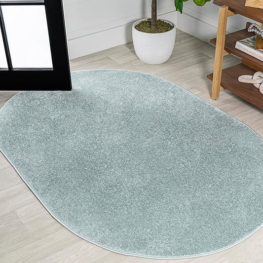 Eyely UES100S-4OV Supersoft Haze Solid Low-Pile Indoor Area Rug Casual;Contemporary;Solid;Traditional, Bedroom, Kitchen, Living Room, Easy-Cleaning, Non-Shedding, 4 X 6 Oval, Light Blue