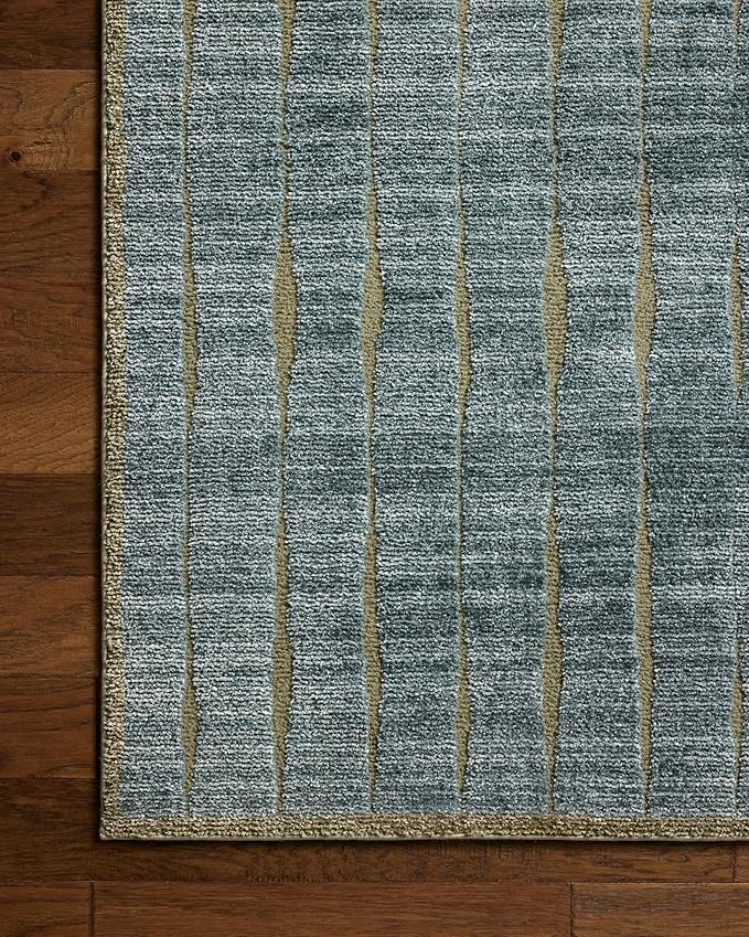 Loloi Chris Loves Julia Calvin Collection CLV-02 Ocean/Olive 2'-7" x 10'-0" Runner Rug Checkered Neutral Soft Living Room Bedroom Carpet