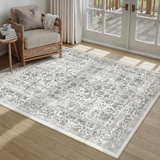 Black Area Rug 4x6 Office Entryway Rug Machine Washable Kitchen Vintage Distressed Non Slip Carpet Indoor Retro Floral Accent Throw Door Mat for Bathroom Bedroom Dining Living Room