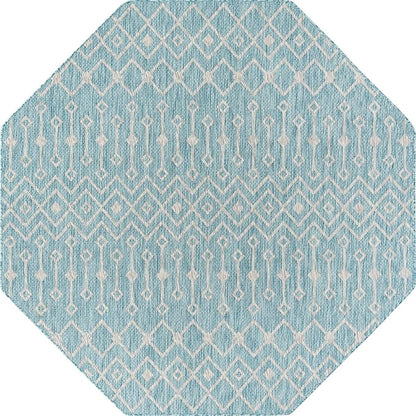 Unique Loom Outdoor Trellis Collection Area Rug - Tribal Trellis (7' 10" Octagon, Aqua/ Ivory)
