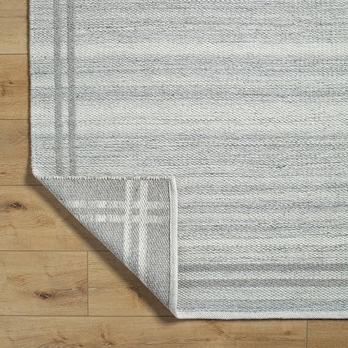 Mark&Day Wool Rugs, 9x12 Janmichael Solid and Border Gray Area Rug, Grey Ivory Carpet for Living Room, Bedroom or Kitchen (8'10" x 12')