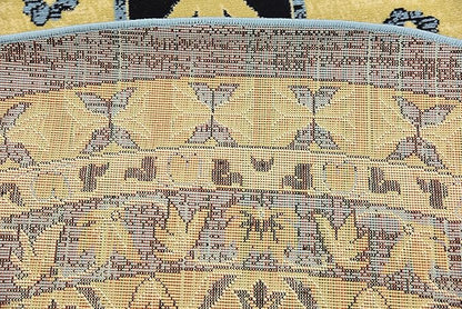 Unique Loom Taftan Collection Border Geometric Tribal Inspired Design Area Rug (8' 0 x 8' 0 Round, Light Blue/ Gold)