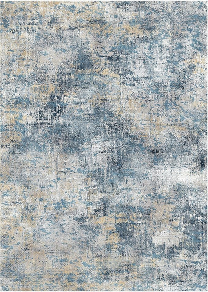 GENIMO Washable Area Rugs for Living Room, 8x10 Modern Non Slip Rugs, Low Pile Lightweight Soft Print Rug for Bedroom, Dining Room, Home Office, Washed Royal Blue