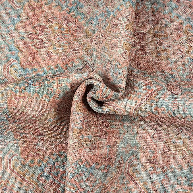 GLN Rugs Traditional Collection - Machine Washable Area Rug, Traditional Washable, Non Slip, Low Pile Chenille Rug, Living Room, Bedroom, Kitchen Rug (8' x 10' Terra/Multicolor 1153)
