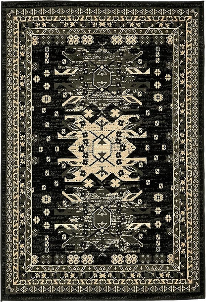 Unique Loom Taftan Collection Border Geometric Tribal Inspired Design Area Rug (4' 0 x 6' 0 Rectangular, Black/ Gray)