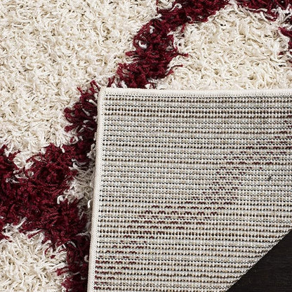 SAFAVIEH Dallas Shag Collection Area Rug - 4' Square, Ivory & Red, Trellis Design, Non-Shedding & Easy Care, 1.5-inch Thick Ideal for High Traffic Areas in Living Room, Bedroom (SGD257R)