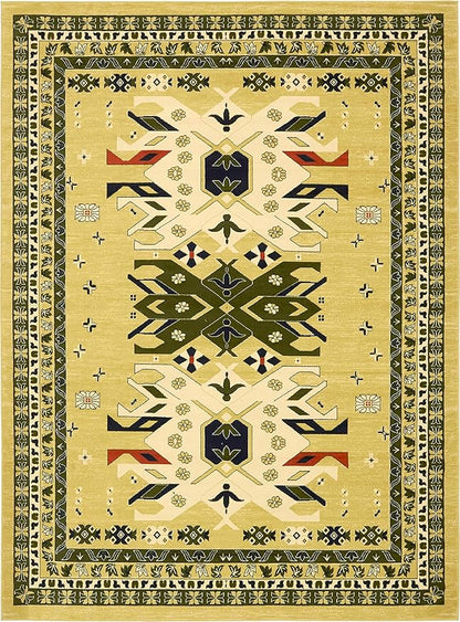 Unique Loom Taftan Collection Border Geometric Tribal Inspired Design Area Rug (9' 0 x 12' 0 Rectangular, Gold/ Gray)