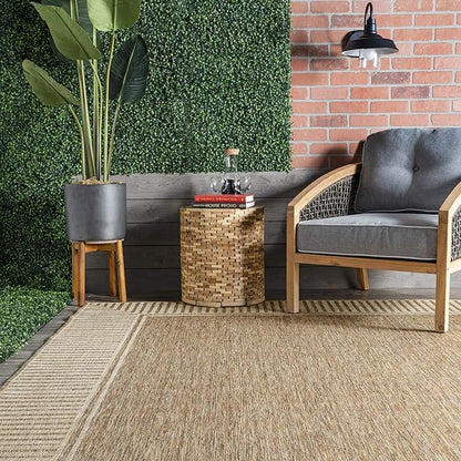 Nuloom Asha Light Brown/Ivory, 5' x 8', Casual, Striped Border, Soft and Cozy, High Traffic, Stain Resistant, Easy Clean, Durable Area Rug for Indoor/Outdoor Patio, Deck, Porch, Garden, Courtyard