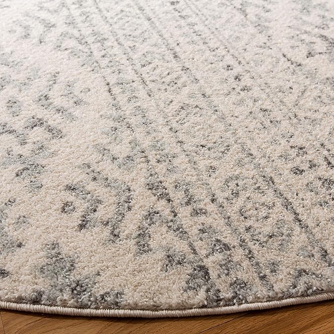 SAFAVIEH Tulum Collection Area Rug - 3' Round, Ivory & Grey, Moroccan Boho Tribal Design, Non-Shedding & Easy to Clean, Ideal for Entryway, Foyer, Accent Space, Bedroom (TUL272A)