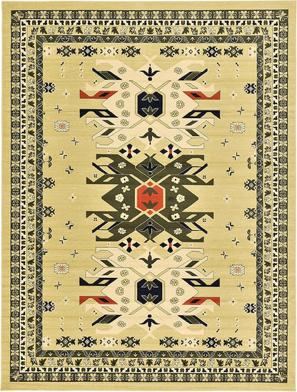 Unique Loom Taftan Collection Border Geometric Tribal Inspired Design Area Rug (9' 10 x 13' 0 Rectangular, Gold/ Gray)