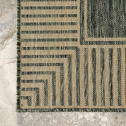 Nuloom Asha Green/Brown, 8' x 10', Casual, Striped Border, Soft and Cozy, High Traffic, Stain Resistant, Easy Clean, Durable Area Rug for Indoor/Outdoor Patio, Deck, Porch, Garden, Courtyard