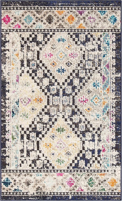 SAFAVIEH Madison Collection Accent Rug - 2'2" x 4', Black & Yellow, Boho Diamond Distressed Design, Non-Shedding & Easy Care, Ideal for High Traffic Areas in Entryway, Living Room, Bedroom (MAD418Z)