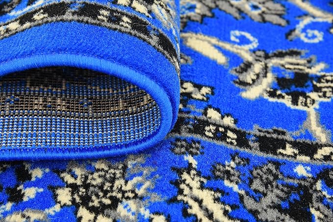 Unique Loom Sialk Hill Collection Area Rug - Washington (2' 7" x 10' Runner Dark Blue/Black)