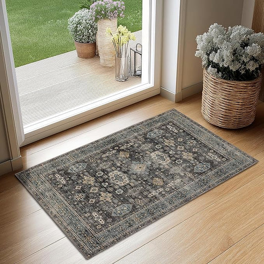 Area Rug Non Slip Machine Washable Ultra Soft Living Room/Bedroom/Kitchen/Outdoor/Classroom Silver, 2'×3'
