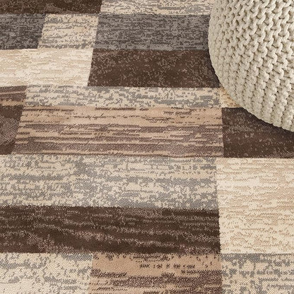 SUPERIOR Indoor Area Rug, Jute Backed, Modern Geometric Patchwork Floor Decor for Bedroom, Office, Living Room, Entryway, Hardwood Floors, Rockwood Collection, 5' x 5' Square, Slate