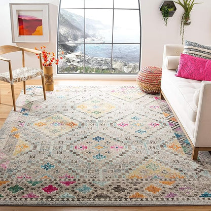 SAFAVIEH Madison Collection Area Rug - 9' x 12', Grey & Yellow, Boho Diamond Distressed Design, Non-Shedding & Easy Care, Ideal for High Traffic Areas in Living Room, Bedroom (MAD418F)