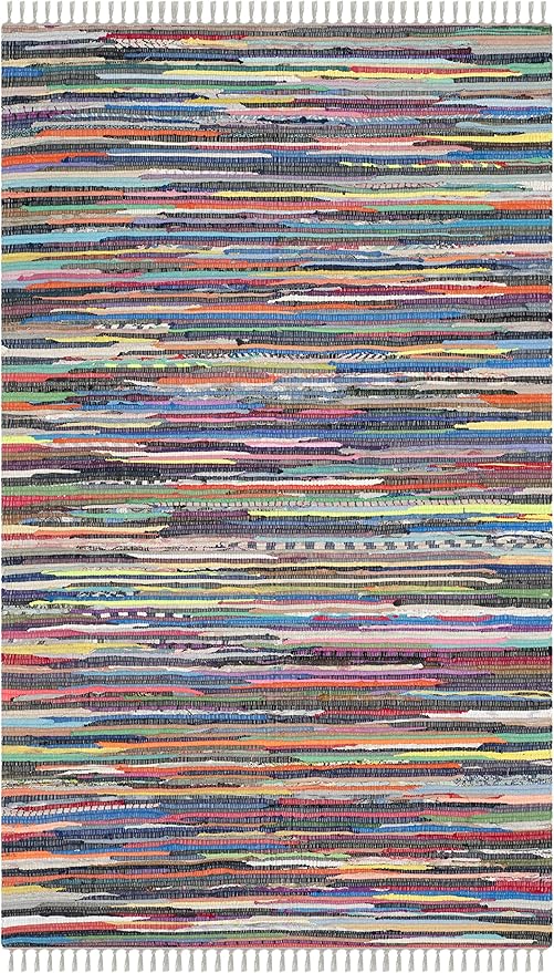 SAFAVIEH Rag Rug Collection Accent Rug - 3' x 5', Grey & Multi, Handmade Boho Stripe Cotton, Ideal for High Traffic Areas in Entryway, Living Room, Bedroom (RAR121M)