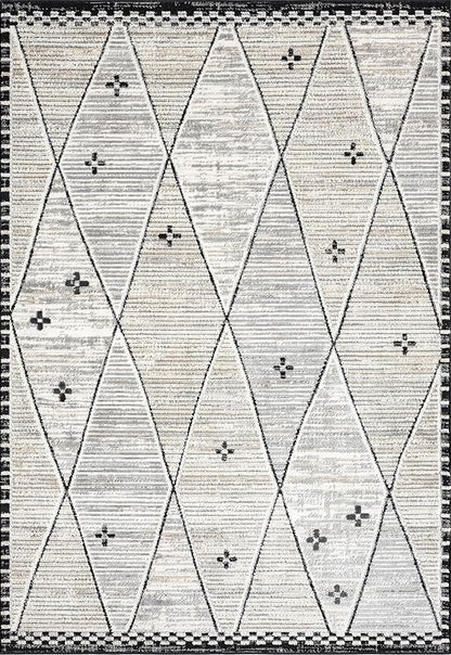 Abani Viva Cream & Grey Area Rug 4' x 6' for Living Room, Bedroom - Farmhouse Diamond Pattern - Durable & Easy to Clean